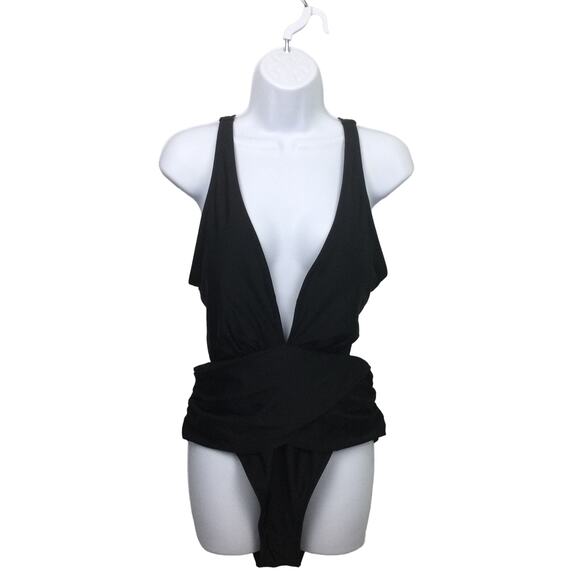 Cupshe + Jojo Fletcher Women's Black Deep V Neck High Cut One Piece Swimwear L - Picture 1 of 10